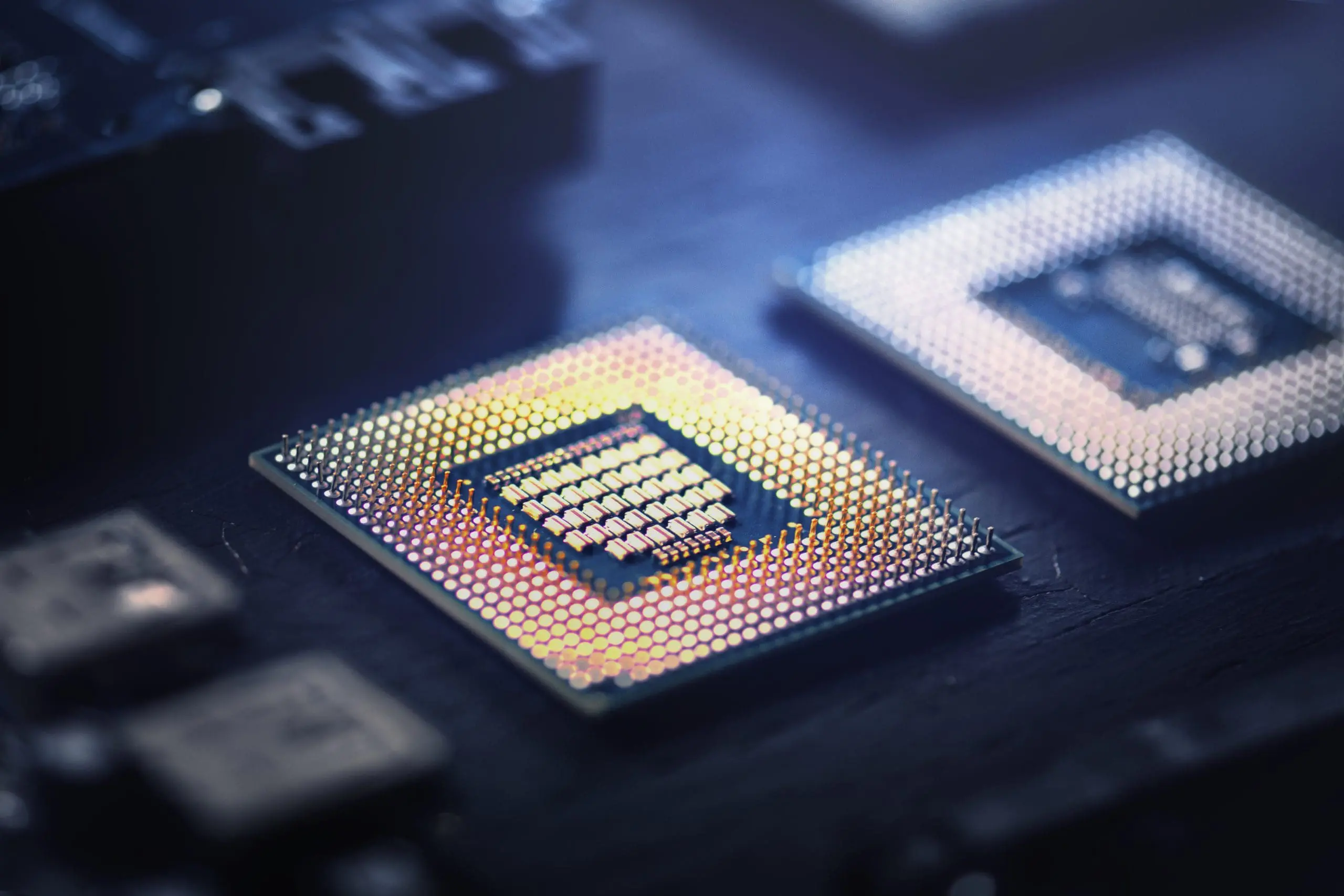 Electronics engineer holding a computer chip
